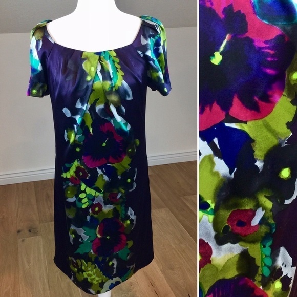 Suzi Chin Silk Combo Sheath Dress Size 2 - Picture 1 of 8